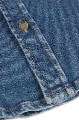 L&aring;ng&auml;rmad barnskjorta i stretchig bomullsdenim, Bl&aring;