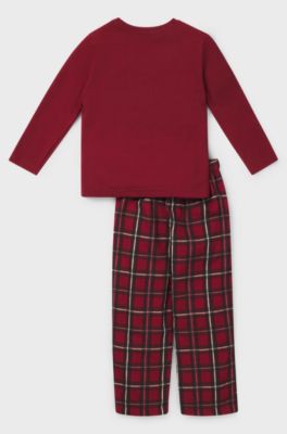 Kids' pyjamas in cotton with logo and checked pattern, Dark Red