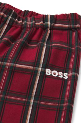 키즈 로고 및 체크 패턴 코튼 파자마, 다크 레드