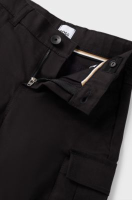 Pantaloni per bambini con fit affusolato in twill di cotone elasticizzato, Nero