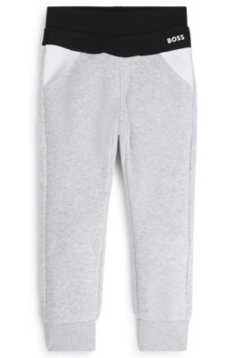 Kids' colour-block tracksuit bottoms in cotton-blend fleece, Light Grey