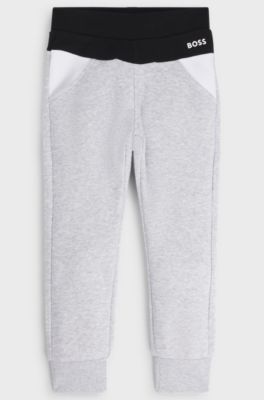 Kids' colour-block tracksuit bottoms in cotton-blend fleece, Light Grey