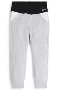 Bas de survêtement color block en polaire de coton mélangé pour enfant, Gris chiné