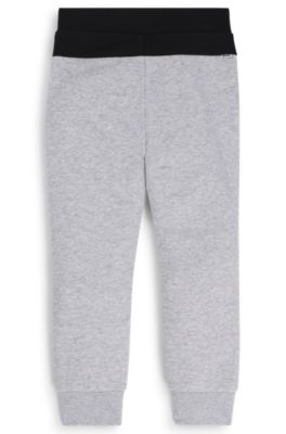 Kids' colour-block tracksuit bottoms in cotton-blend fleece, Light Grey