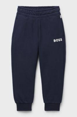 Kids' cotton-blend tracksuit bottoms with logo print, Dark Blue