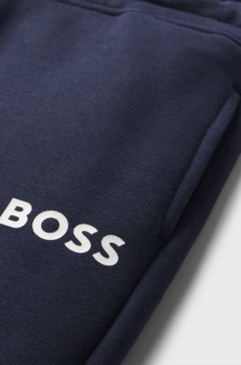 Kids' cotton-blend tracksuit bottoms with logo print, Dark Blue
