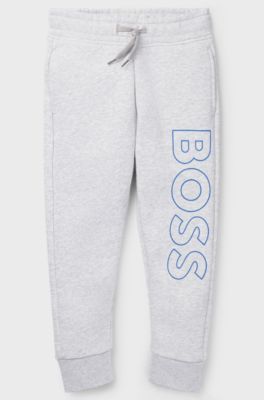 Kids' cotton-blend tracksuit bottoms with vertical logo print, Light Grey