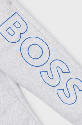 Kids' cotton-blend tracksuit bottoms with vertical logo print, Light Grey