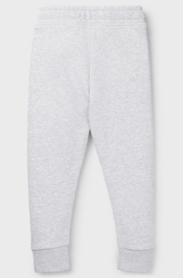 Kids' cotton-blend tracksuit bottoms with vertical logo print, Light Grey