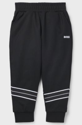 Tracksuit-byxor f&ouml;r barn med tapered fit och fiskbensm&ouml;nstrade detaljer, Svart
