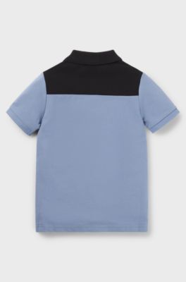 Polo per bambini in piqu&eacute; di cotone elasticizzato a blocchi di colore, Blu