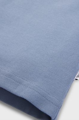 Polo per bambini in piqu&eacute; di cotone elasticizzato a blocchi di colore, Blu
