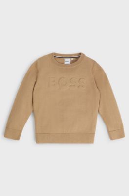 Kids' sweater in cotton with embossed logo, Brown
