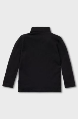 Kids' long-sleeved polo shirt with striped placket, Black
