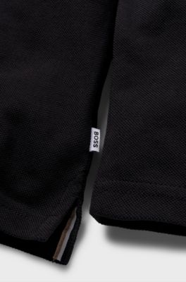 Kids' long-sleeved polo shirt with striped placket, Black