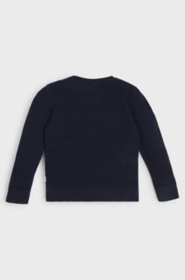 Pull en coton &agrave; motif jacquard surpiqu&eacute; pour enfant, Bleu fonc&eacute;
