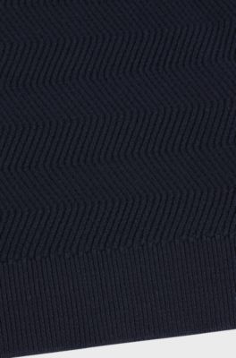 Pull en coton &agrave; motif jacquard surpiqu&eacute; pour enfant, Bleu fonc&eacute;