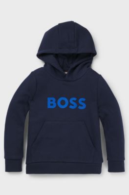 Kids-Fleece-Hoodie aus Baumwoll-Mix mit Logo-Detail, Dunkelblau