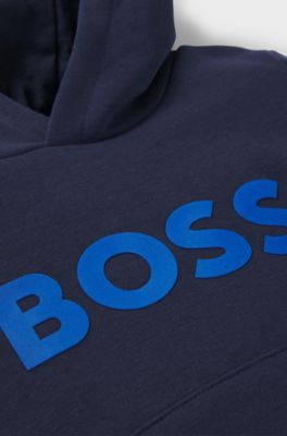Kids-Fleece-Hoodie aus Baumwoll-Mix mit Logo-Detail, Dunkelblau