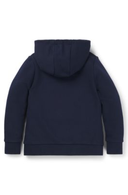 Felpa con cappuccio per bambini in pile di misto cotone con logo, Blu scuro