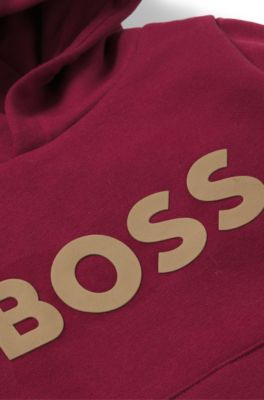 Felpa con cappuccio per bambini in pile di misto cotone con logo, Rosso scuro