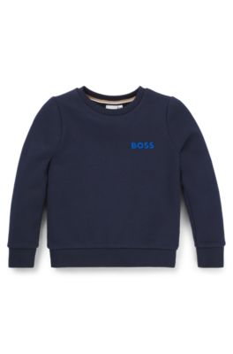Kids' sweatshirt in cotton-blend fleece with logo print, Dark Blue