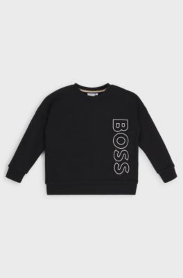 Sweat en polaire de coton m&eacute;lang&eacute; avec logo vertical pour enfant, Noir