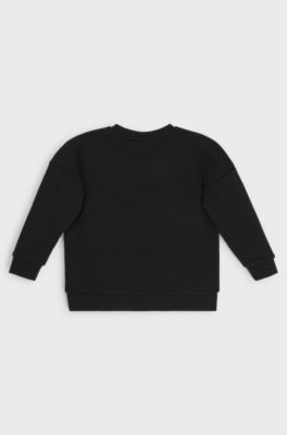 Sweat en polaire de coton m&eacute;lang&eacute; avec logo vertical pour enfant, Noir