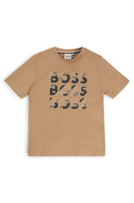 Kids' T-shirt in cotton with triple-logo print, Brown
