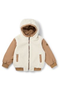 Veste réversible à capuche en twill et polaire sherpa pour enfant, Marron