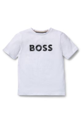 Kids' regular-fit shirt in cotton with logo print, White