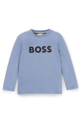Maglia a maniche lunghe per bambini in cotone con logo stampato, Blu