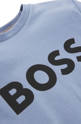 Maglia a maniche lunghe per bambini in cotone con logo stampato, Blu