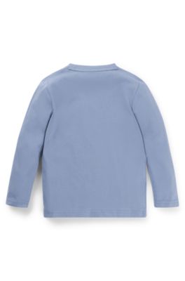 Maglia a maniche lunghe per bambini in cotone con logo stampato, Blu