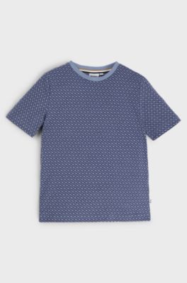 Kids' T-shirt in cotton with all-over monogram print, Blue