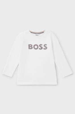Kids' long-sleeved cotton T-shirt with silicone-dot logo, White