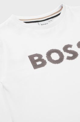 Kids' long-sleeved cotton T-shirt with silicone-dot logo, White