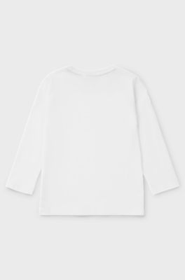 Kids' long-sleeved cotton T-shirt with silicone-dot logo, White