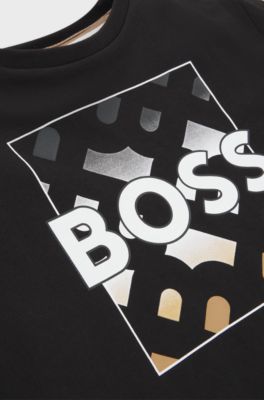 Kids' T-shirt in cotton with monograms and logo print, Black