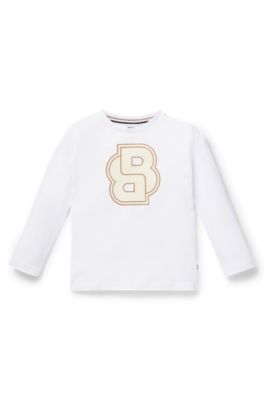 Kids' long-sleeved cotton T-shirt with Double B monogram, White
