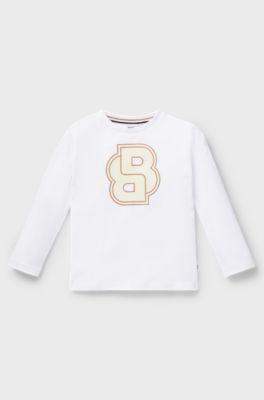 Kids' long-sleeved cotton T-shirt with Double B monogram, White