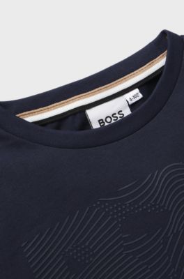 Kids' long-sleeved T-shirt in cotton with signature artwork, Dark Blue