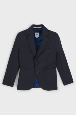Kids' suit jacket in stretch fabric with printed lining, Dark Blue
