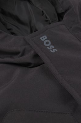 Kids' hooded parka jacket with logo badge, Black