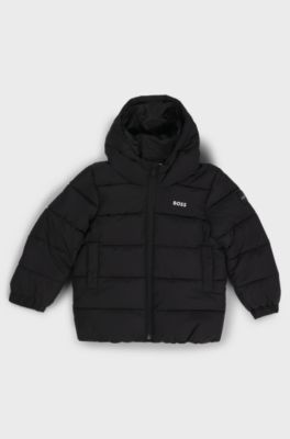 Kids' hooded padded jacket with logo details, Black