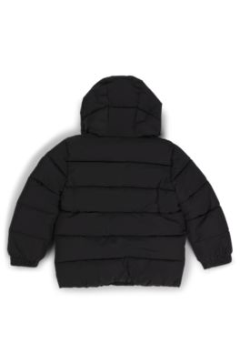 Kids' hooded padded jacket with logo details, Black