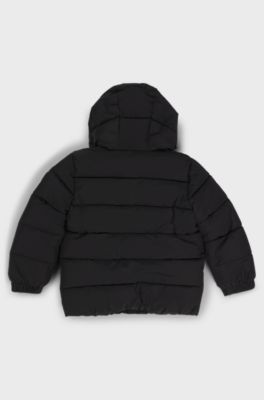 Kids' hooded padded jacket with logo details, Black