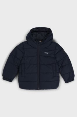 Veste matelass&eacute;e &agrave; capuche et logos pour enfant, Bleu fonc&eacute;