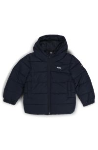 Veste matelassée à capuche et logos pour enfant, Bleu foncé