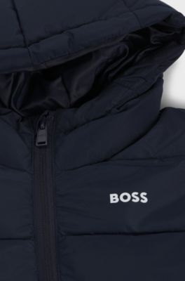Veste matelass&eacute;e &agrave; capuche et logos pour enfant, Bleu fonc&eacute;